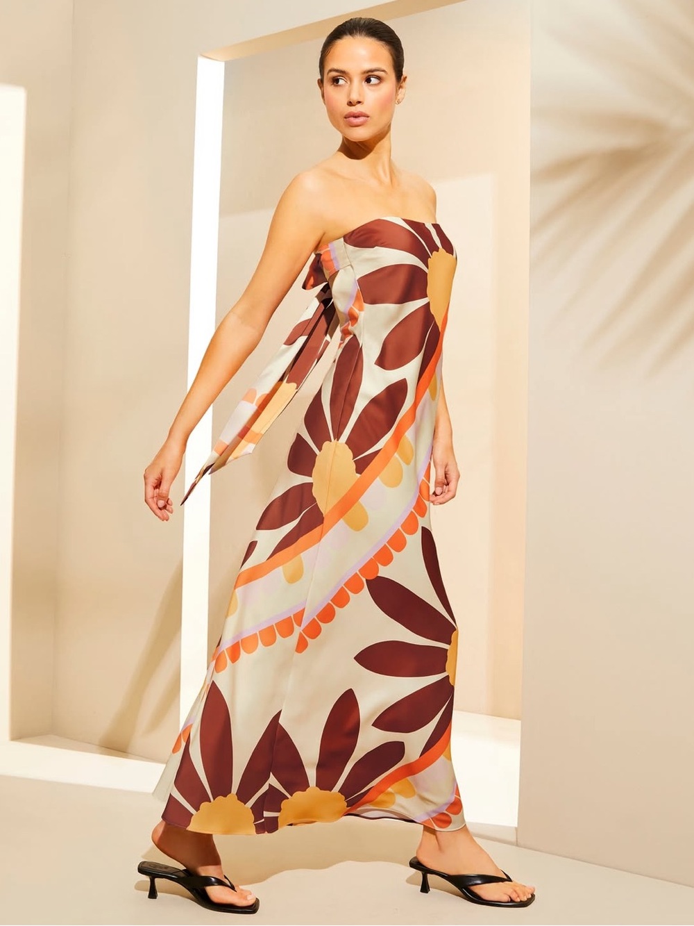 Gianni Bini Francesca Satin Strapless Slip Maxi Dress Sunburst Size 0 NWT $229